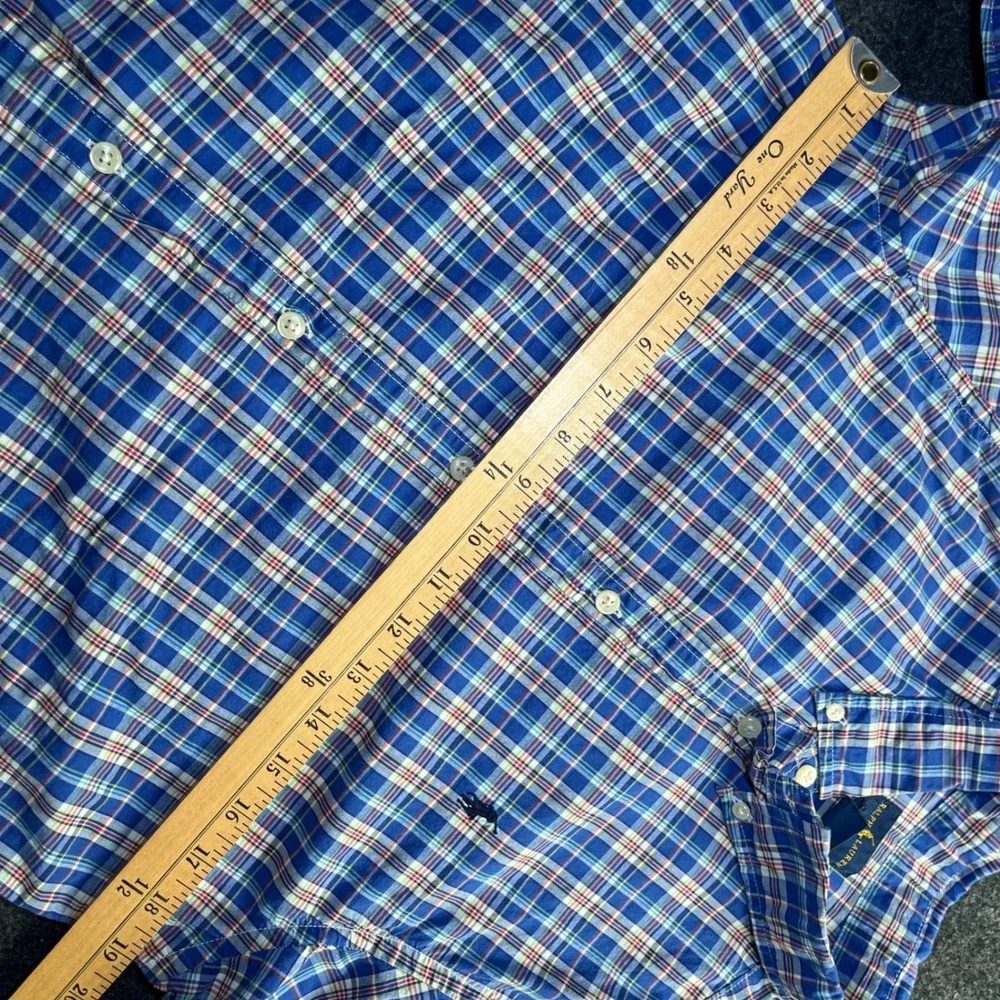 Ralph Lauren Button Down Kids XL 18-20 Blue Plaid‎ Long Sleeve Shirt